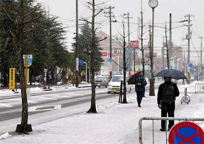 大寒の三条市役所前