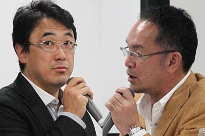 地元受賞企業のパネリストの左が相田合同工場の相田社長、右がスノーピークの山井社長