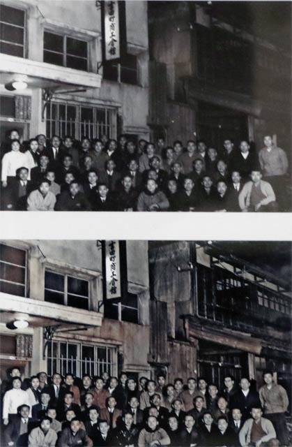 昔の吉田町商工会館、上のモノクロ写真をカラー化したのが下の写真