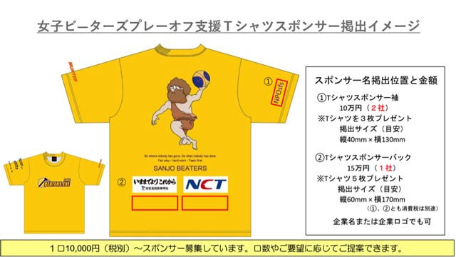 女子ビーターズプレーオフ市展Tシャツスポンサー掲出イメージ