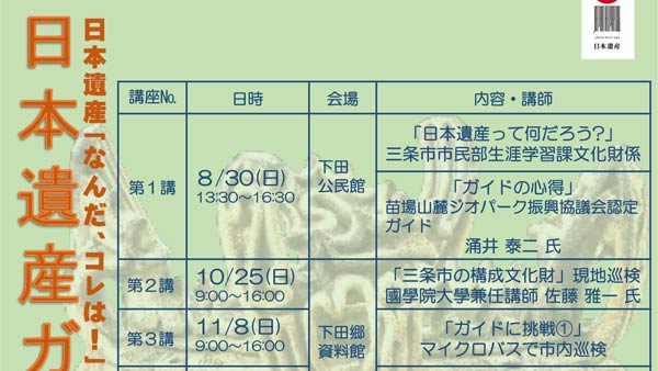 火焔型土器と雪国文化を伝える「日本遺産ガイド」養成　三条市が全5回の講座、受講者10人募集