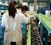 稼働を再開した大島選果場の選果機