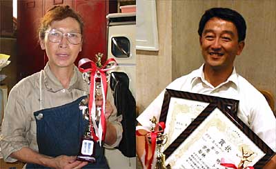第3回上信越車いすダンス競技会で優勝した若林トクさん（左）と吉原明さん（右）