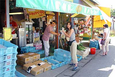 書き入れ時を迎えた三条市代官島の果物販売のロードサイドショップ