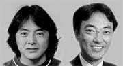 いきいき健康づくり講演会の講師、元東京ヴェルディの北沢豪さん（左）と、医師石川雄一さん（右）