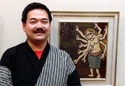 室芸作家、渡辺裕之さんとうるし絵の作品『女神』