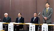 左から下田、栄、田上、三条の首長