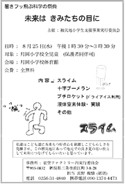 「暑さフッ飛ぶ科学の祭典~未来はきみたちの目に」のちらし