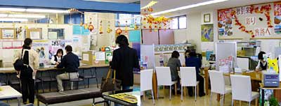 新潟県中越地震で対応に追われる日本旅行燕三条支店(左)と近畿日本ツーリスト燕三条支店