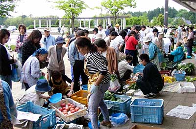 再開初日の5日のしみん朝市は大にぎわい