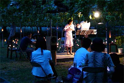 26日夜、渡辺果樹園で開かれたブドウ畑のキャンドルコンサート
