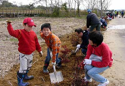 13日に燕・大曲河川公園で行われた燕市・大曲河川公園ファンクラブの地域交流みどり博「植栽祭り」