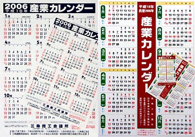 左が三条、右が燕の来年2006年版産業カレンダー