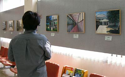 北越銀行の三条市内2支店合同の周年記念のロビー展で三条北支店の展示