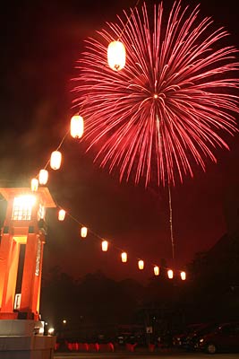 25日の弥彦燈籠まつり花火大会(25日午後8時32分撮影)