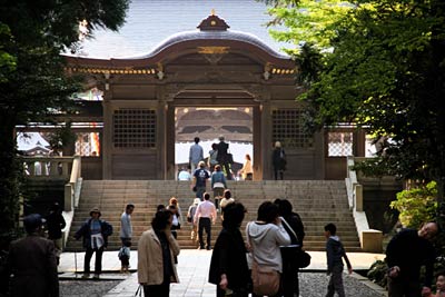 行楽客でにぎわう3日の弥彦神社参道
