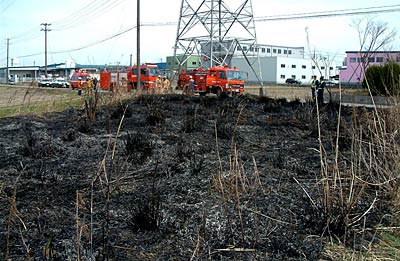 枯れ草が燃えた三条市直江町4地内の空き地