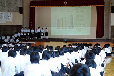 三条市立第一中で開かれたいじめ根絶集会