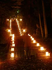 青海神社へ続く階段にも光の列が延びる