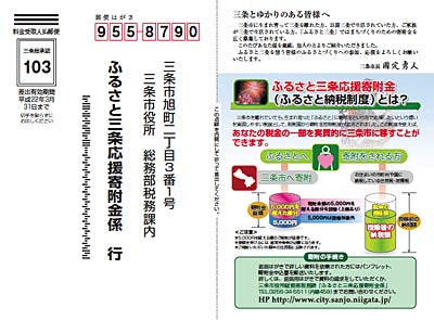 ふるさと三条応援寄附金「紹介者はがき」