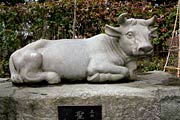 本成寺開山の由来となった牛の像、来年の干支は丑（うし）