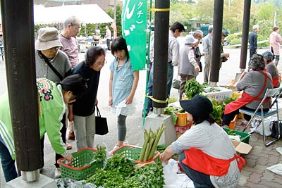 3、4の2日間、漢学の里しただ「庭月庵悟空」前で開かれている山菜まつり