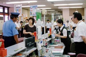 三条、加茂の郵便局が実践的な振り込め詐欺防止訓練