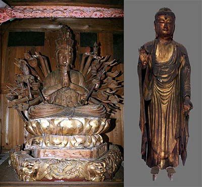 左は最明寺の千手観音菩薩坐像、右は本都寺の阿弥陀如来立像