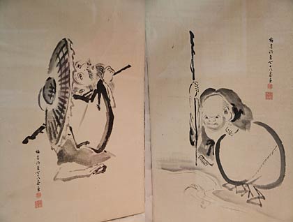 玉元の人物図の二曲屏風
