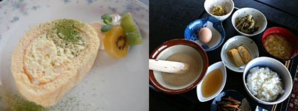 左が※粉のロールケーキ、右が10食限定自然薯定食