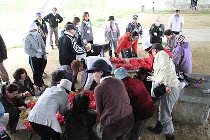 燕市子ども体験活動支援センター主催で燕市大曲河川公園で花のアート作品制作