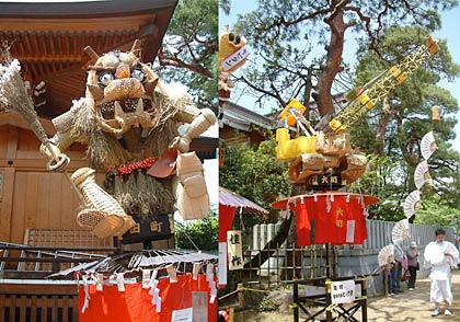 銀賞の左が田町かさぼこ会「わるいごはいねかぁ」、右が旧大町「勇気１００%　がんばれ日本」