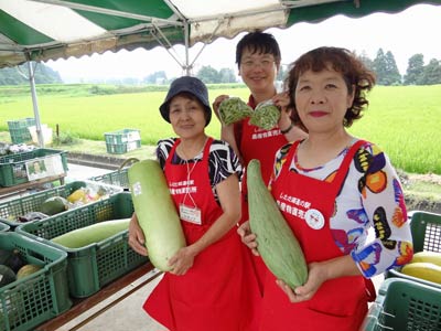 15日まで特別お盆営業を行っている道の駅「漢学の里しただ」駐車場の農産物直売所「しただうんめもんフェア」の出店者