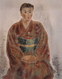 和服の女性を描いた本画と下図を展示