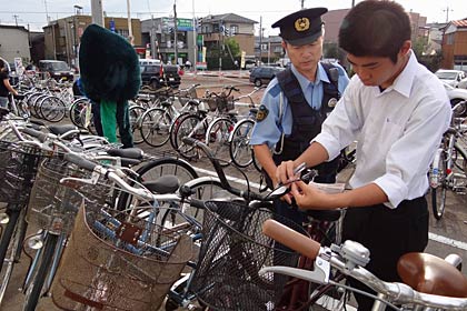 駐輪場で鍵かけチェック