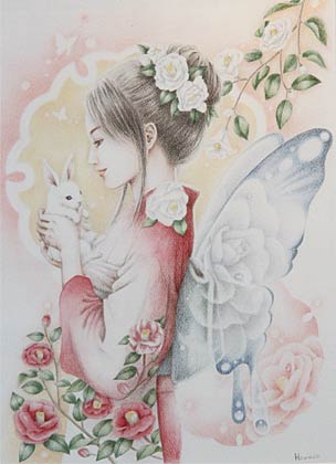 展示作品から「兎と椿」