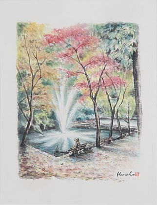 藤井克之さんに学ぶ墨彩画の作品「加茂山公園の秋」