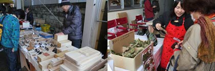 三条の出店で左が木工クラフト、左がフード工房ゆうこ