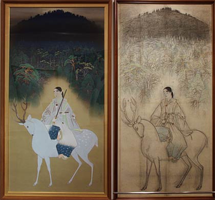 『春日垂迹』（1927年）の本画と下絵（新潟県立近代美術館所蔵）