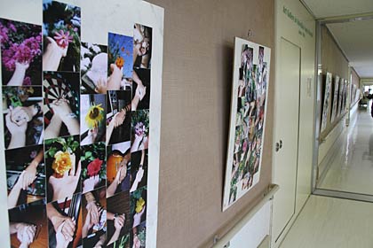 23日まで済生会三条病院で開かれている、まりあ由実さんの作品展「絆展～震災から1年たった『今』から」