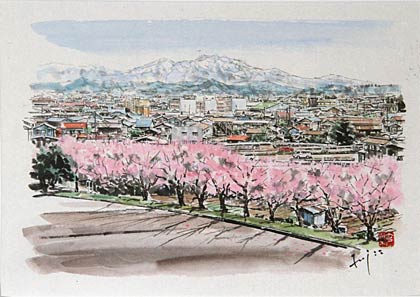 済生会三条病院の屋上から描いたと思われる「嵐南風景」