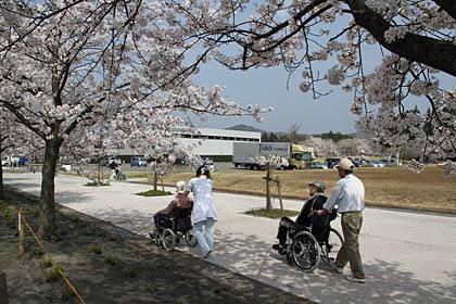 三条市総合運動公園は福祉施設利用者と思われ人たちの日向ぼっこでにぎやかに