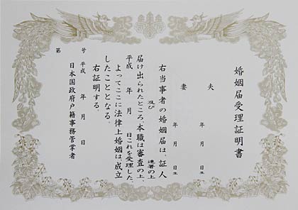婚姻届受理証明書のひな形