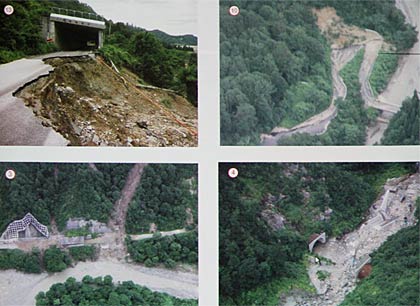  2011年の新潟・福島豪雨での八十里越工事現場の被害状況