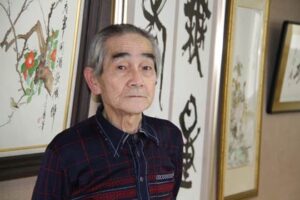 1月17日まで済生会三条病院で書作展を開いている外山三合庵さん
