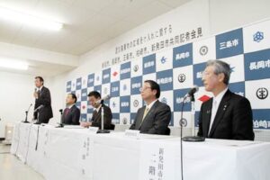震災がれきの広域受け入れを進める県内5市が行った共同記者会見