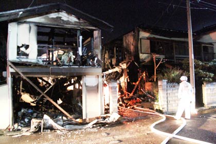 吉田春日町地内の火災現場