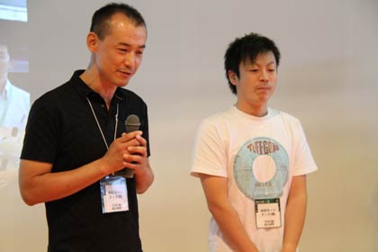 優勝した中村ターンテック(株)、左がコマ課長こと第二機械課の岩坂課長