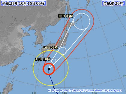 気象庁のホームページより台風26号の進路予想