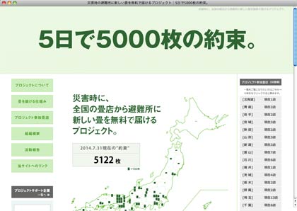 災害時における畳の提供に関する協定の調印、左から国定三条市長、プロジェクト「5日で5000枚の約束」実行委員会の植村副委員長、市内のプロジェクト参加店の衣川さん、今井さん